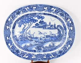 Antique Chinese Export Blue White Porcelain Oval Platter Hunting Scene C18th - $599.99