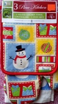 3 Pc Set: 1 Jumbo Pot Holder 1 Towel &amp; 1 Oven Mitt Winter Theme &amp; Snowman Bh Hom - £17.00 GBP