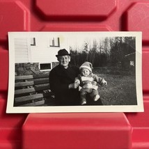 Woman Sitting With Baby In Santa Suit 4 1/2 x 2 5/8 Photograph Vintage 1930s - $8.99