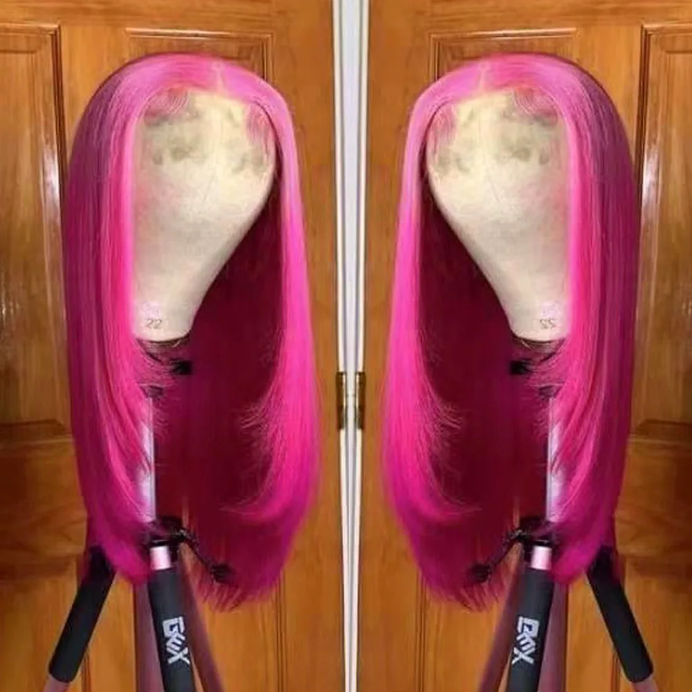 RONGDUOYI Pink Hair Layered Haircut Straight Lace Front Wigs Natural Hair Long - £43.55 GBP+