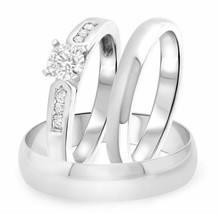 1.9ct Moissanite His and Her Engagement Band Trio Ring Set 14K White Gold Plated - $130.88