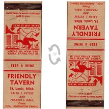 Vintage Matchbook Cover Friendly Tavern St Louis MI bar 1930s Vetere Gall owners - £9.37 GBP