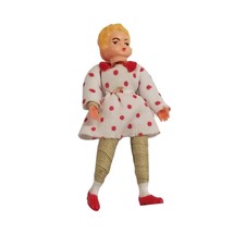 Vintage Dollhouse Doll German Caco Miniature Girl Polka Dot Dress Red White - £20.10 GBP