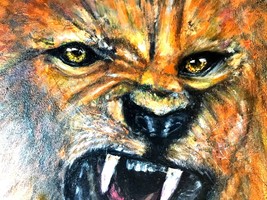 Lion painting ,roaring lion ,glow in the dark acrylic painting,canvas bo... - £94.42 GBP