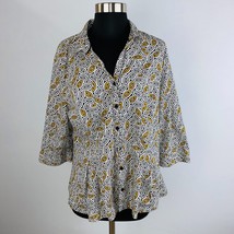 Dana Buchman Womens XL Cotton Blend Artsy Black Mustard Geometric Shirt - £12.21 GBP