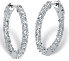 Round Cz Huggie Hoop Inside Out Earrings Sterling Silver - £79.63 GBP