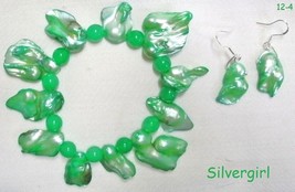 MOP Shell Wonky Shaped Dyed Shell Bracelet Earring  Green - $21.99