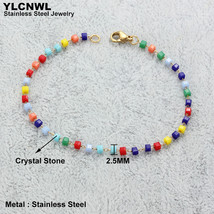 6-10 Inch Stainless Steel Crystals Bead Bracelets For Women Multicolor Colorful  - £11.04 GBP