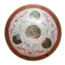 Vintage Enamel Brass Bowl Peacock Bird Design Bohemian Dish 7&quot; - £25.99 GBP