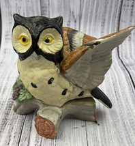 Vintage Ceramic Owl Sitting On Branch Statue Figurine 5&quot; - £9.02 GBP