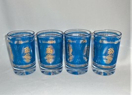 Hazel Atlas Blue and Gold Grape Wheat Pattern Juice Glasses Set of Four Vintage - $19.80