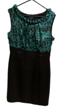 Tahari Arthur S. Levine Women&#39;s Dress Size 12 Sleeveless Knee Black Green Ruffle - £19.30 GBP