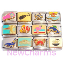 Set of 12 Italian Charms - Beach, Flip Flop, Fish, Shark, Dolphin, Ocean MIX112 - £13.32 GBP