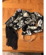 Chatties Skinny Scarf Black/Grey Flower Print-Brand New-SHIPS N 24 HOURS - $19.78