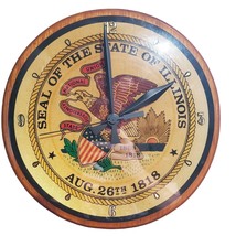 Wall Clock 1986 Wooden Handmade Seal of the State of Illinois &quot;Signed&quot; Vintage - £81.66 GBP