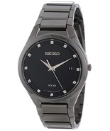 Seiko Men's SNE243 Quartz Solar All Black Dress 12 Diamonds Black Dial Watch - $177.75
