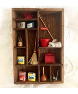 Vintage Kelly &amp; Howard Shadow Box Miniature Houeshold Cleaning Supplies - $280.60 MXN