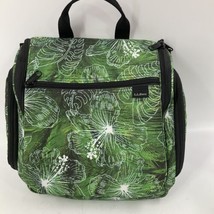 LL BEAN Insulated Lunch Bag Box Tote Green Nylon Zip Pockets Flip Top CLEAN - £30.96 GBP