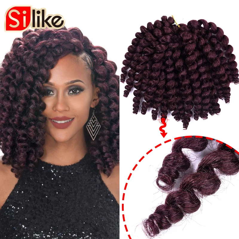 Silike 8inch Synthetic Ombre Jumpy Wand Curl Crochet Braids 22 Roots Jamaican - £8.64 GBP+