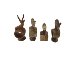 Vintage Set Of 4 Hand Carved in Kenya African Animal Wooden Napkin Ring Holders - £7.73 GBP