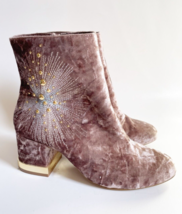 Womens Size 6.5 Blush Pink Velvet Boots Embellished Beaded Starbrust, New - £23.80 GBP