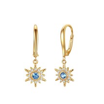 E 925 Sterling Silver Star Charm Drop Earrings for Women Gold Plated with Blue C - $27.03