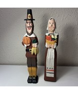 Vtng 2 Rustic Carved Wood Pilgrims Midwest Of Cannon Falls  Thanksgiving... - $375.15 MXN