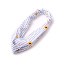 Nollia Ladies Criss Cross Elastic Stretch Headband Blue Stripe W Sunflowers - $10.69