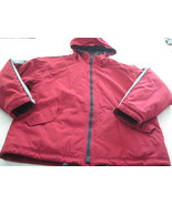 GAP MENS WINTER JACKET w/HOOD-L-Dk RED w/GRAY SLEEVE STRIPE-GENTLY WORN-... - $11.29