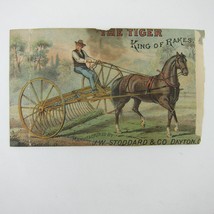 Victorian Trade Card The Tiger Rake JW Stoddard &amp; Co. Dayton Ohio Farmer Horse - £7.90 GBP