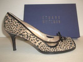 Stuart Weitzman Size 9.5 M Becon Leopard Leather Peep Toe Heels New Womens Shoes - £157.48 GBP