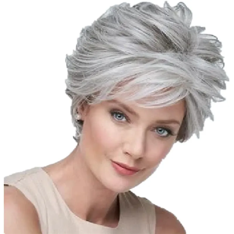 WHIMSICAL W Gray Wigs for Women Synthetic Wig Curly Pixie Cut Wig Short Gr - £16.89 GBP