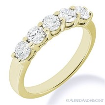 Round Cut Forever Brilliant Moissanite 14k Yellow Gold 5-Stone Band Wedding Ring - £330.99 GBP+