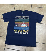 Old Man Steve Cat T-Shirt Size Large Navy Blue Gildan - £8.13 GBP