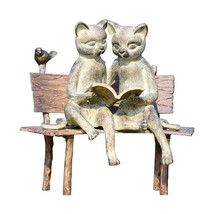 SPI Aluminum Reading Cats on Bench Garden Statue - £136.09 GBP