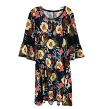 NY Collection Womens Black Floral Dress Size Large 3/4 Bell Sleeve - £14.76 GBP