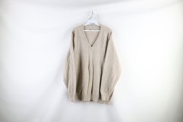 Vintage 90s LL Bean Mens Size XLT Blank Lambswool Knit V-Neck Sweater Beige - £54.14 GBP