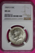 1969 D MS 64 Kennedy Half Dollar NGC Graded Certified Authentic Slab Silver 1381 - $18.00