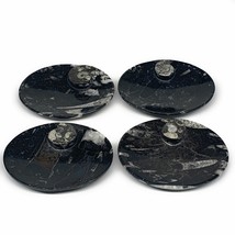 738g, 4pcs, 4.7&quot;x3.8&quot; Small Black Fossils Ammonite Orthoceras Bowl Oval Ring,B88 - £48.11 GBP