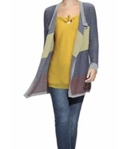 Cabi Open Blanket Cardigan Blue Yellow Burgundy Knit Size Medium Style# 467 - $39.60