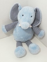 Carters plush blue elephant baby rattle navy stripes soft toy stuffed an... - £12.26 GBP