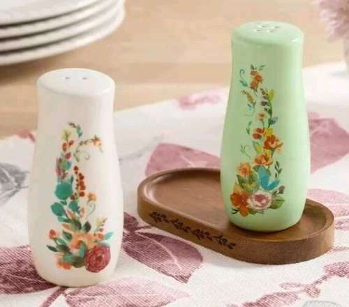 Pioneer Woman ~  Three (3) Piece ~ PAINTED MEADOW ~ Salt & Pepper Shakers w/Tray Item image 3