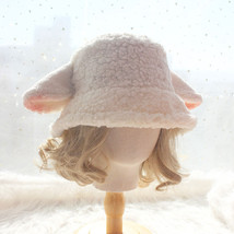 Women Sherpa Fleeced Cute Sheep Ear Bucket Hat Winter Thick Warm Lolita Mori Cap - £13.02 GBP+