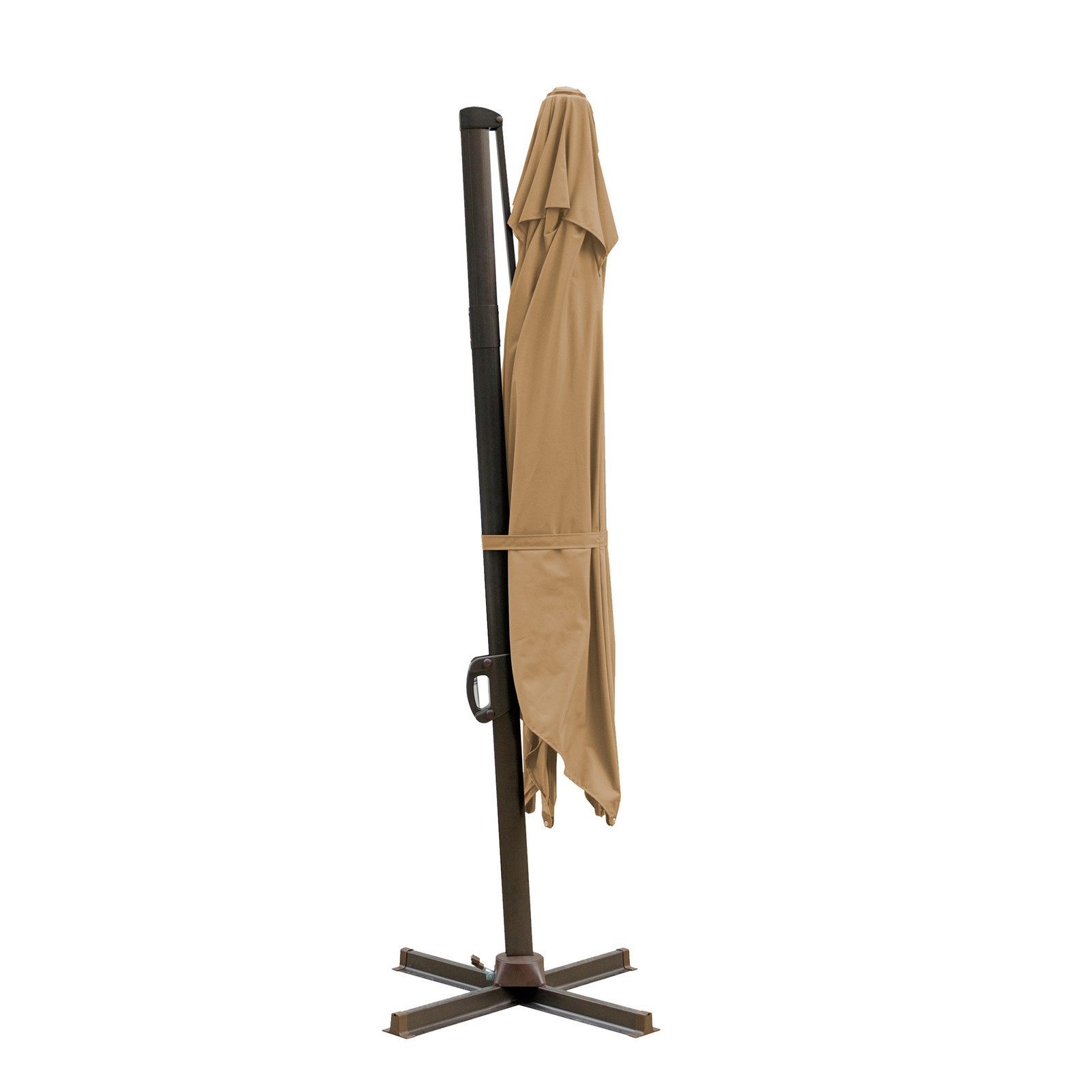 10&#39; Tan Polyester Square Tilt Cantilever Patio Umbrella With Stand - $561.77