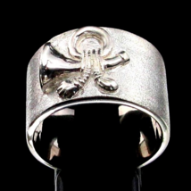 Sterling silver ring US Yankee Cavalry Post Horn symbol matte finish 925 silver  - £78.64 GBP