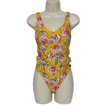 Xhilaration One Piece Swimsuit Sm Orange Floral V Neck Padded Criss Cros... - $25.50 CAD