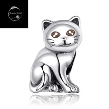 Genuine Sterling Silver 925 Solid Charming Cat Kitten Animal Pet Bead Charm - £15.61 GBP