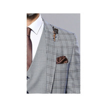 Men 3pc Vest Suit WESSI by J.VALINTIN Extra Slim Fit JV42 Blue Plaid TURKEY USA image 4