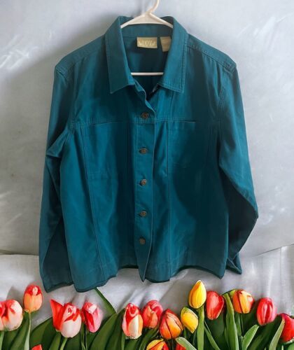Blassport Women&#39;s Size Large Jean Cotton Jacket Teal Spring Summer Fall - $39.59