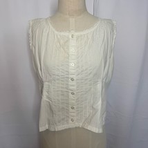 Good Moods White Embroidered Cotton Sleeveless Blouse S India Boho Cotta... - $28.95